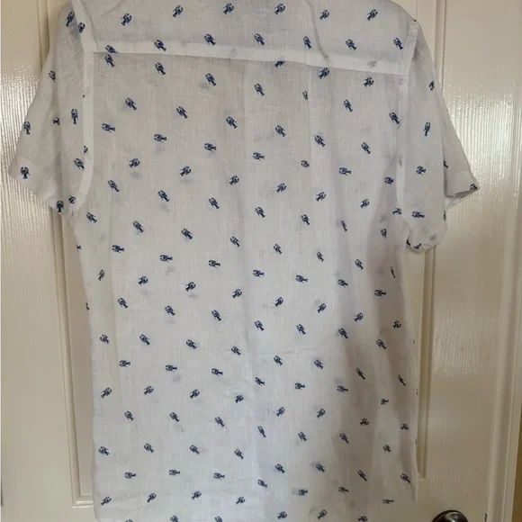 Report Collection Men’s White and Blue Linen Button Down Shirt w Lobsters - Picture 4 of 5